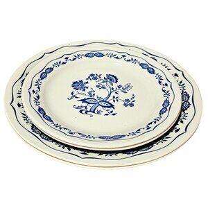 Corelle Blue Onion Floral Plate Set tan 2-salad 2-dinner plates 4-pieces table s